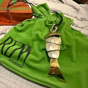 Robert Lee Morris. Gold Brass & Sterling Silver Fish Pendant Necklace.